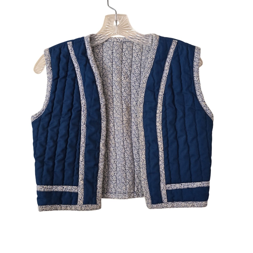 Handmade Reversible Quilted Vest Navy Blue Ditsy Floral Cottagecore Boho Small